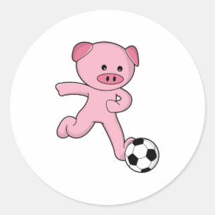Pig as Soccer player with Soccer ball Classic Round Sticker