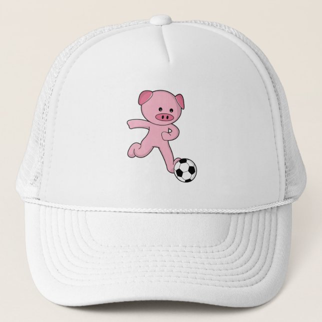 Pig as Soccer player with Soccer ball Trucker Hat (Front)