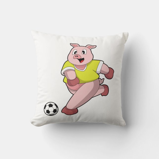 Pig as Soccer player with Soccer Cushion (Front)