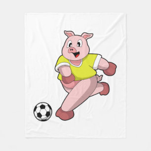 Pig as Soccer player with Soccer Fleece Blanket