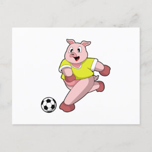 Pig as Soccer player with Soccer Postcard