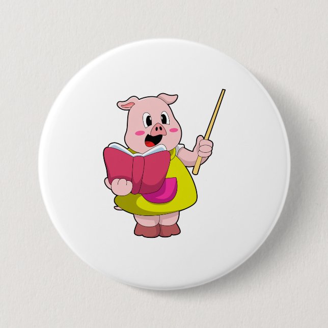 Pig as Teacher with Book 7.5 Cm Round Badge (Front)