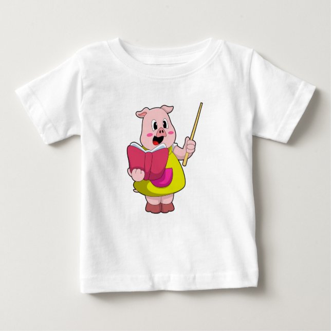 Pig as Teacher with Book Baby T-Shirt (Front)