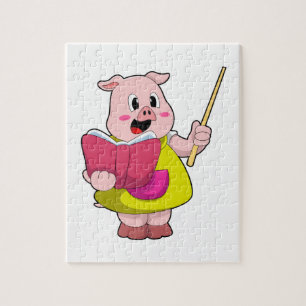 Pig as Teacher with Book Jigsaw Puzzle