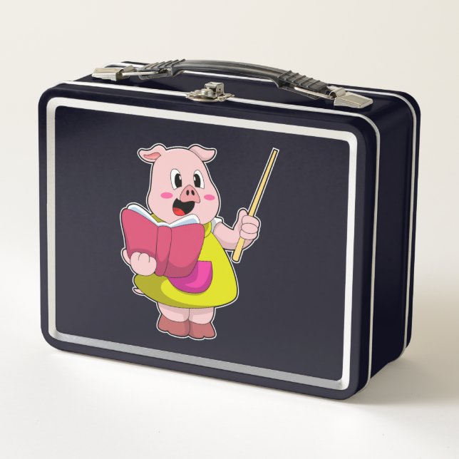 Pig as Teacher with Book Metal Lunch Box (Front)