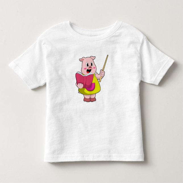 Pig as Teacher with Book Toddler T-Shirt (Front)