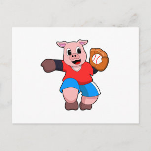 Pig at Baseball with Baseball glove Postcard