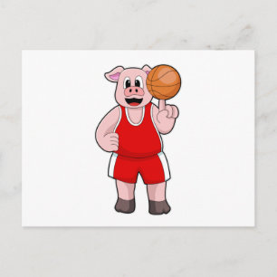 Pig at Basketball Sports Postcard