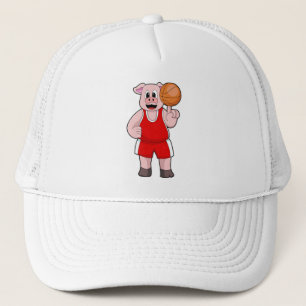 Pig at Basketball Sports Trucker Hat