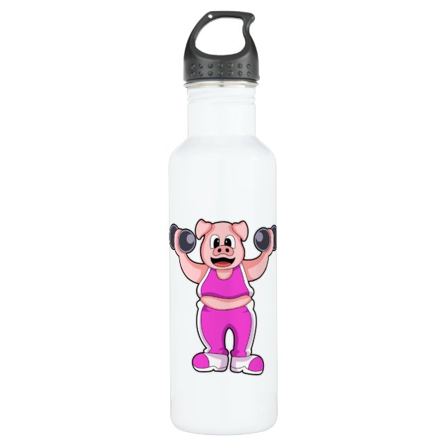 Pig at Bodybuilding with Dumbbells 710 Ml Water Bottle (Front)