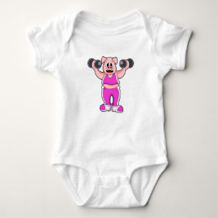 Pig at Bodybuilding with Dumbbells Baby Bodysuit