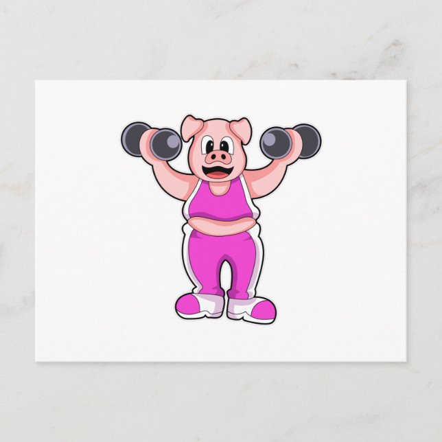 Pig at Bodybuilding with Dumbbells Postcard (Front)
