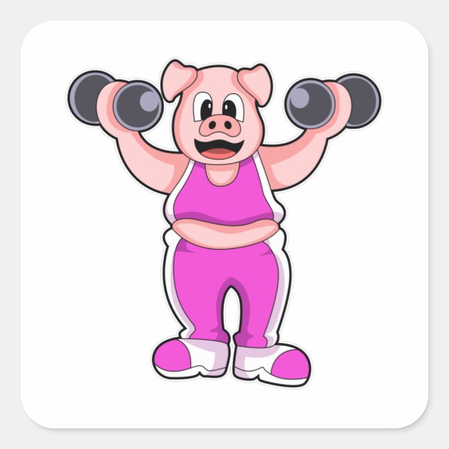 Pig at Bodybuilding with Dumbbells Square Sticker (Front)