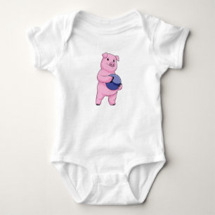 Pig at Bowling with Bowling ball Baby Bodysuit