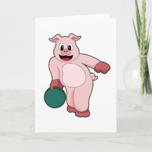 Pig at Bowling with Bowling ball Card