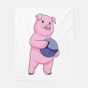 Pig at Bowling with Bowling ball Fleece Blanket