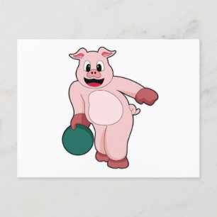 Pig at Bowling with Bowling ball Postcard