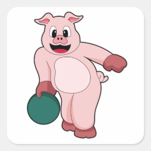 Pig at Bowling with Bowling ball Square Sticker