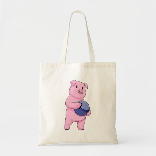 Pig at Bowling with Bowling ball Tote Bag (Front)
