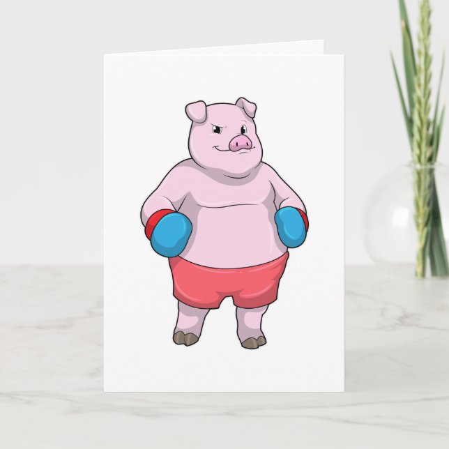 Pig at Boxing with Boxing gloves Card (Front)