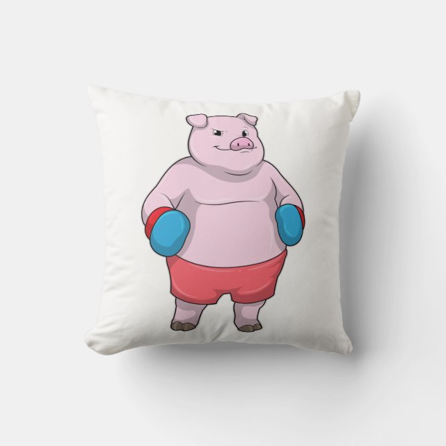 Pig at Boxing with Boxing gloves Cushion (Front)