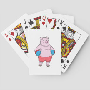 Pig at Boxing with Boxing gloves Playing Cards