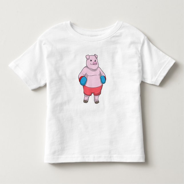 Pig at Boxing with Boxing gloves Toddler T-Shirt (Front)