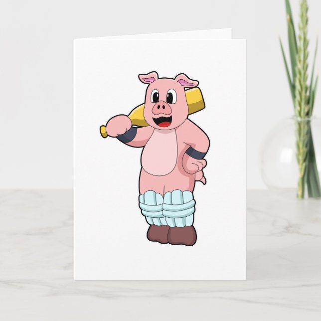 Pig at Cricket with Cricket bat Card (Front)