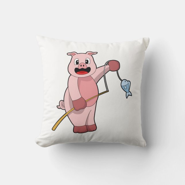 Pig at Fishing with Fishing rod & Fish Cushion (Front)