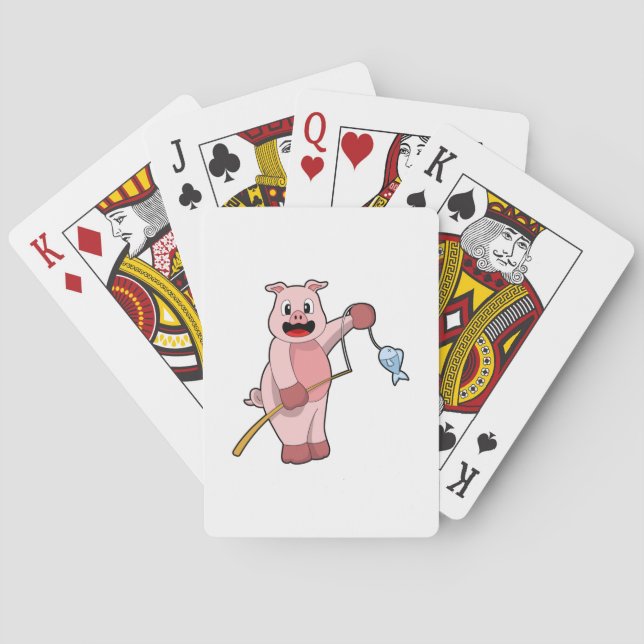 Pig at Fishing with Fishing rod & Fish Playing Cards (Back)