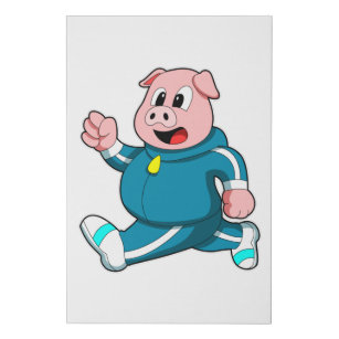 Pig at Fitness - Jogging with Jogging suit Faux Canvas Print