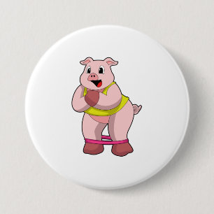 Pig at Fitness with Rubber band 7.5 Cm Round Badge