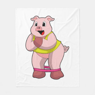 Pig at Fitness with Rubber band Fleece Blanket