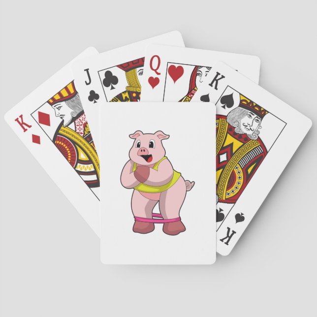 Pig at Fitness with Rubber band Playing Cards (Back)