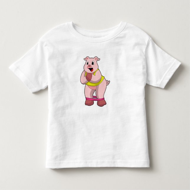 Pig at Fitness with Rubber band Toddler T-Shirt (Front)