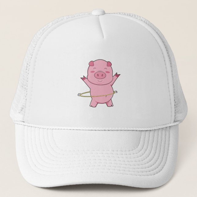 Pig at Fitness with Swing ring Trucker Hat (Front)