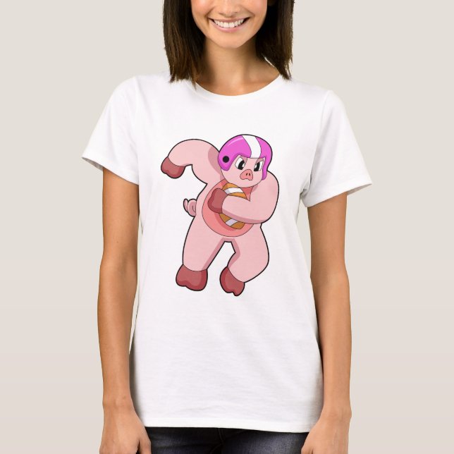 Pig at Football Sports T-Shirt (Front)