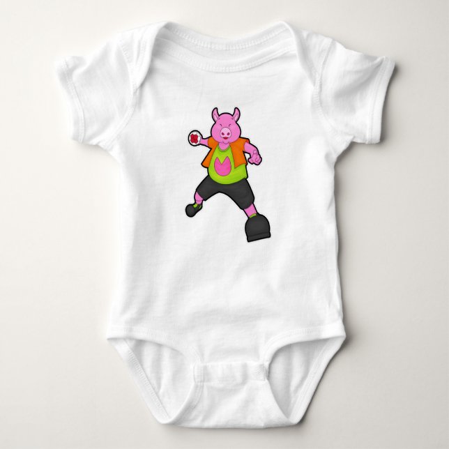 Pig at Handball player with Handball Baby Bodysuit (Front)