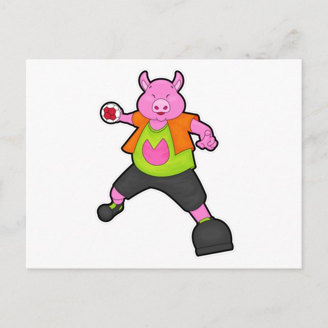 Pig at Handball player with Handball Postcard (Front)