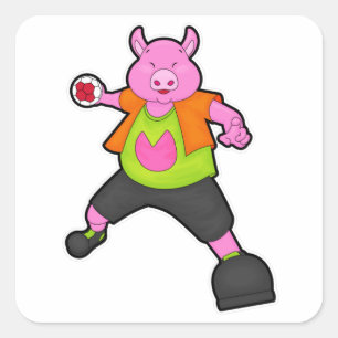 Pig at Handball player with Handball Square Sticker