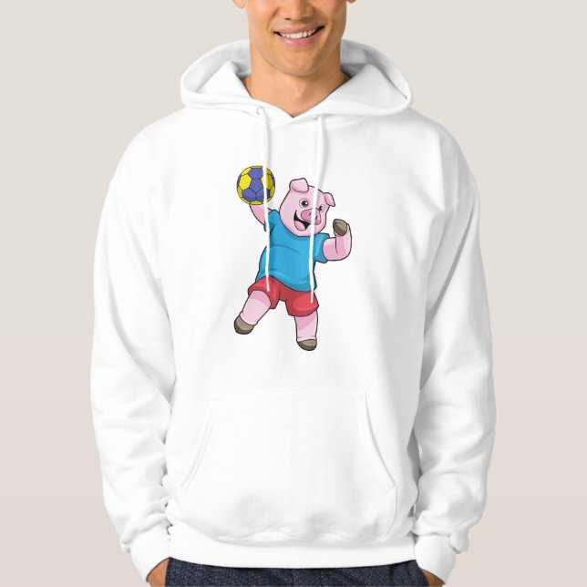 Pig at Handball Sports Hoodie (Front)