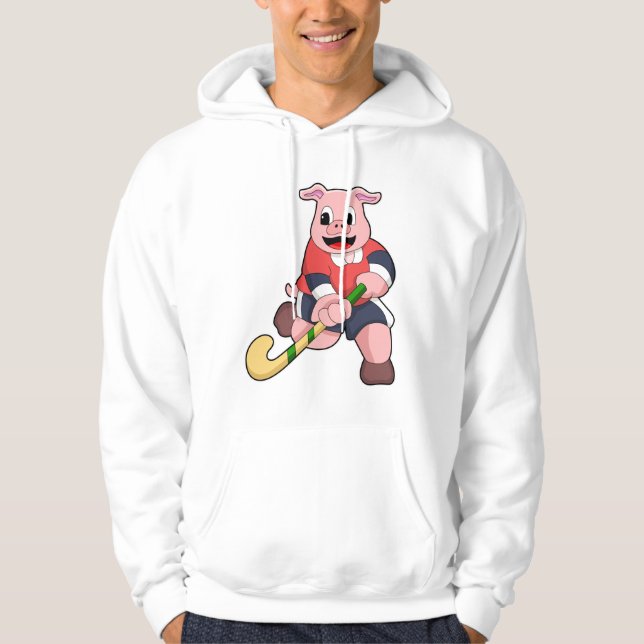 Pig at Hockey with Hockey bat Hoodie (Front)