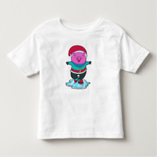 Pig at Ice skating with Ice skates & Hat Toddler T-Shirt