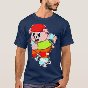 Pig at Inline skating with Inline skates Helmet T-Shirt