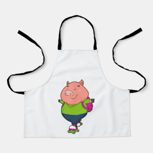 Pig at Inline skating with Roller skates Apron