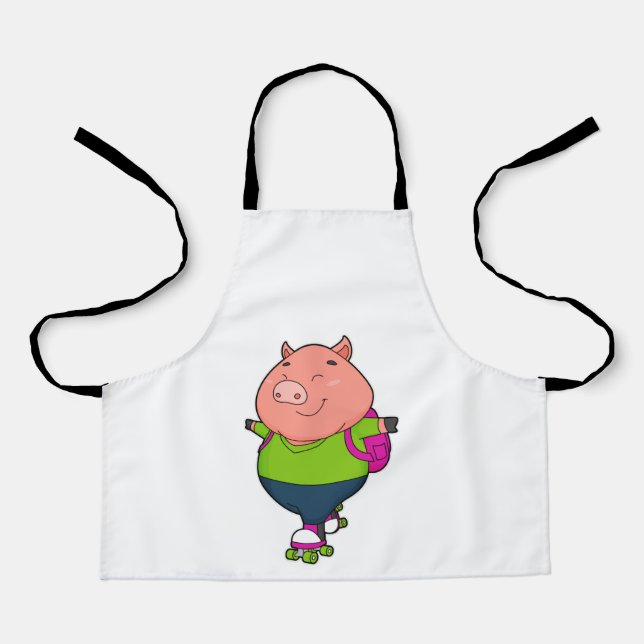 Pig at Inline skating with Roller skates Apron (Front)