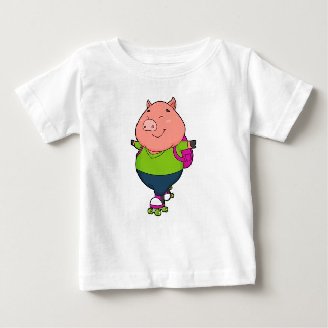 Pig at Inline skating with Roller skates Baby T-Shirt (Front)