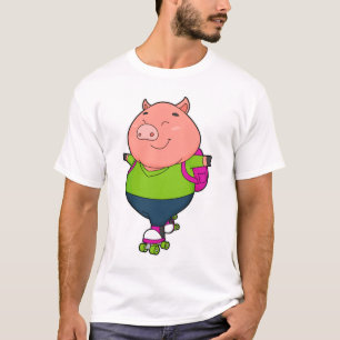 Pig at Inline skating with Roller skates T-Shirt