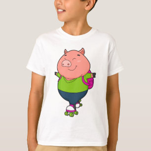 Pig at Inline skating with Roller skates T-Shirt