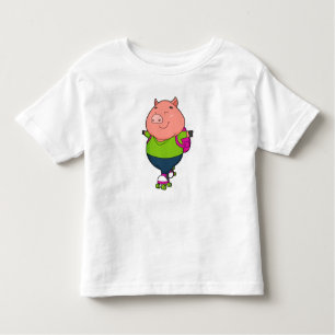 Pig at Inline skating with Roller skates Toddler T-Shirt